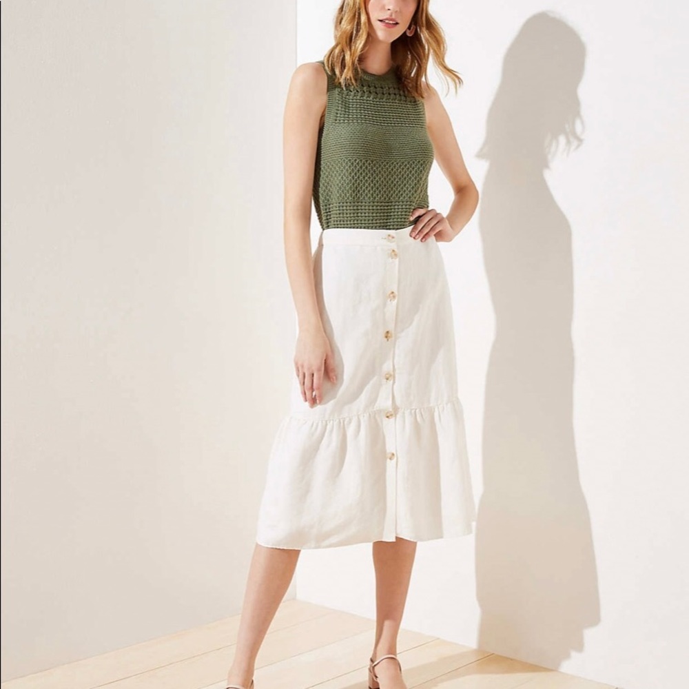 LOFT button front flounce midi skirt